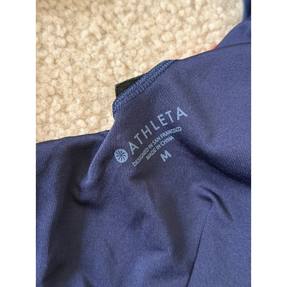 Athleta Swimsuit One Piece Colorblock Zip Front Navy Blue Red Medium
